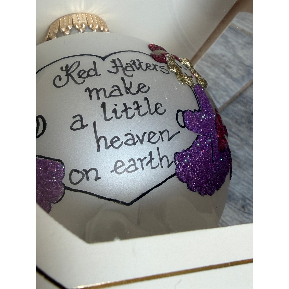 Christmas Ornament Hatters Heaven on Earth Red Hat Society Heart Gifts by Teresa